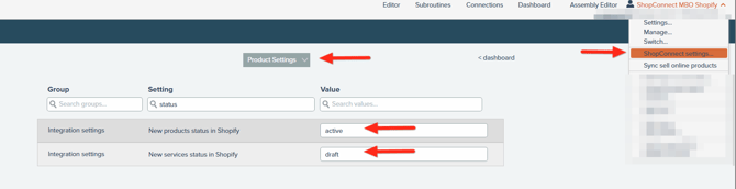 ShopConnect v30 New Products Status in Shopify