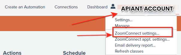 ZoomConnect settings